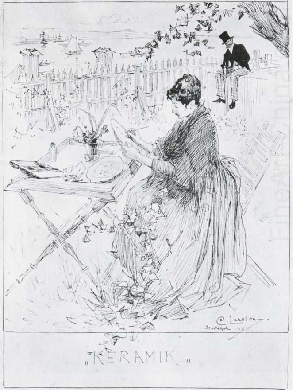 Ceramics Pen and ink drawing, Carl Larsson